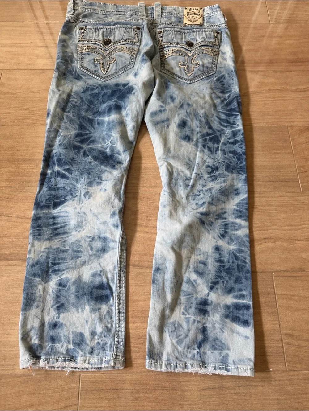 Men's Rock Revival Tie-Dye Blue Washed Jeans